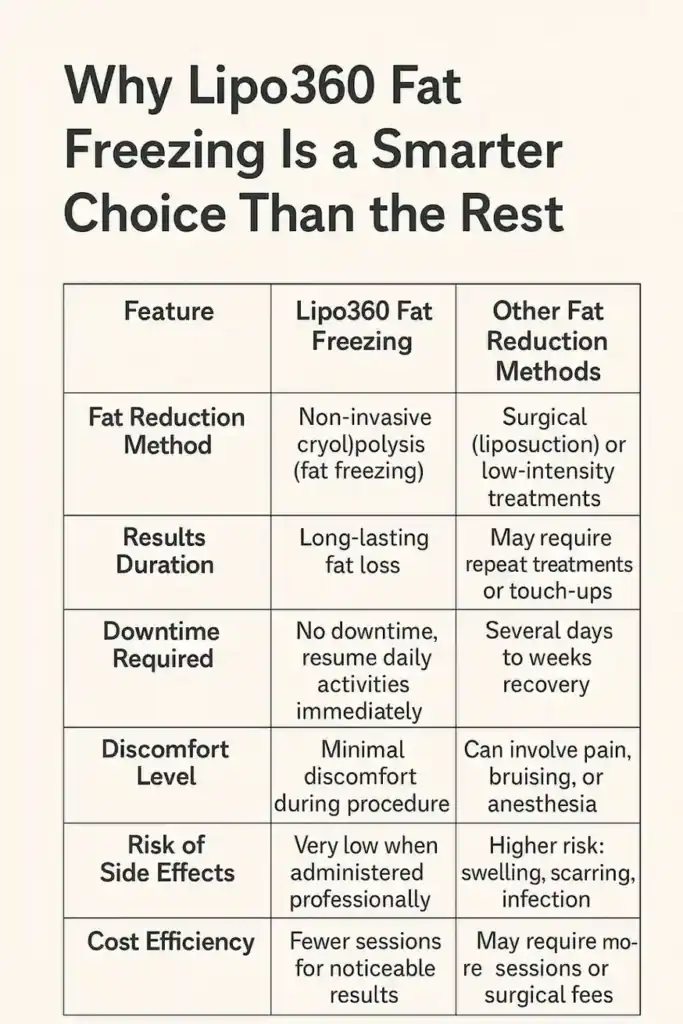 Is it possible to permanently freeze fat cells? 2 Table showing benefits of fat freezing to remove fat cells Dover from Lipo 360