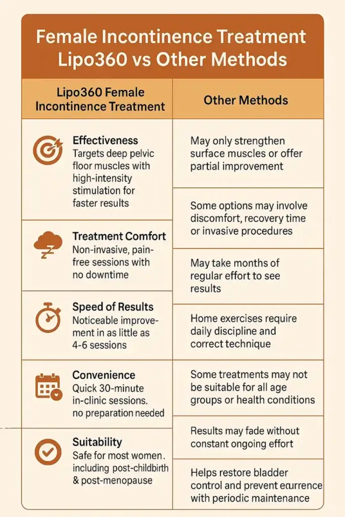 Comprehensive Guide To Female Incontinence Treatment Options 1 Table showing benefits of incontinence treatment Dover