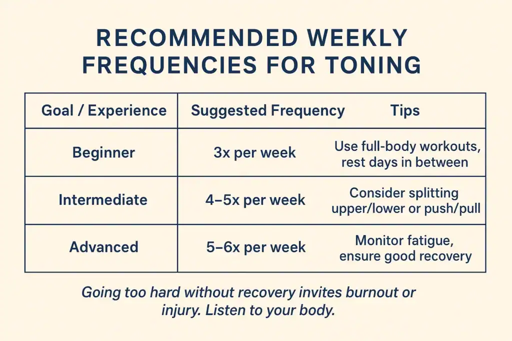 Achieving the Perfect Tone: How Often Should You Exercise for Results? 2 Graphic to show how often you should do exercise to help with toning Dover